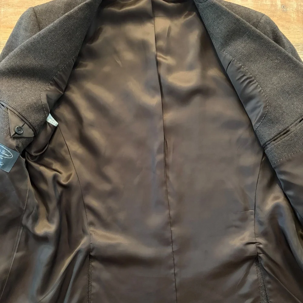 Pronto Uomo Platinum Luxury Wool Blazer Brown Herringbone Sport Coat 42 Regular